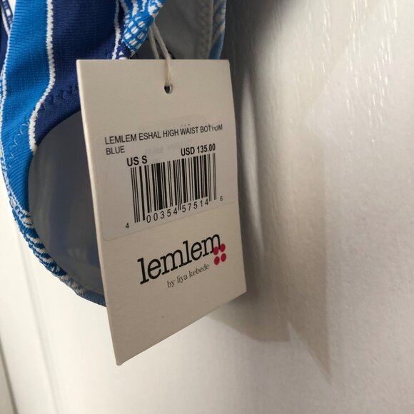 Lemlem Eshal High Waist Bikini Bottom Blue Striped‎ Swimwear Size Small Stylish - Picture 6 of 8